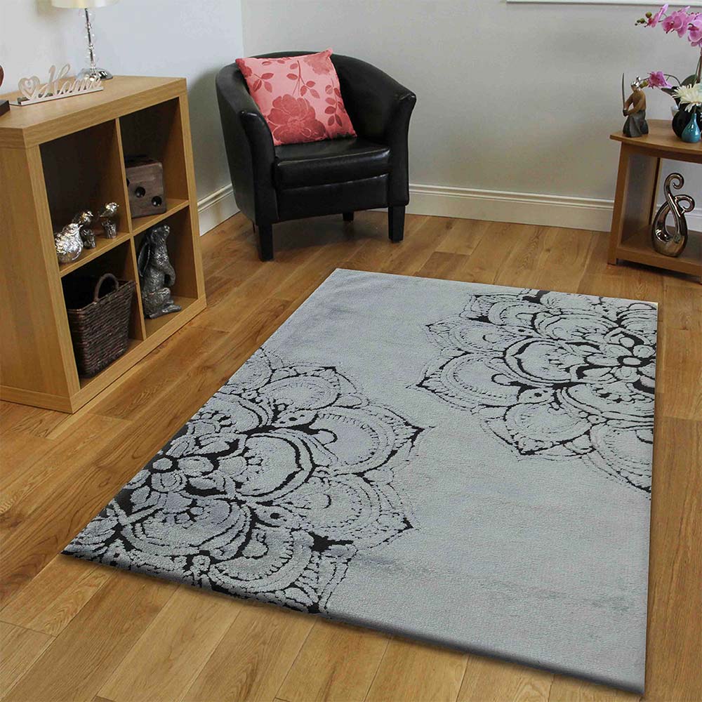 Rugs, (Presto), ICKC286C6X9, Grey and Black Abstract Polyester Carpet, Rugs - VT-15971-72X108inches