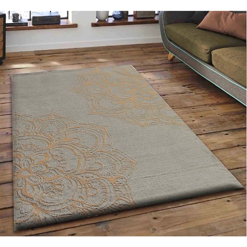 Rugs, (Presto), ICKC290C2X5, Gold and Grey Abstract Polyester Carpet, Rugs - VT-15973-22X55inches