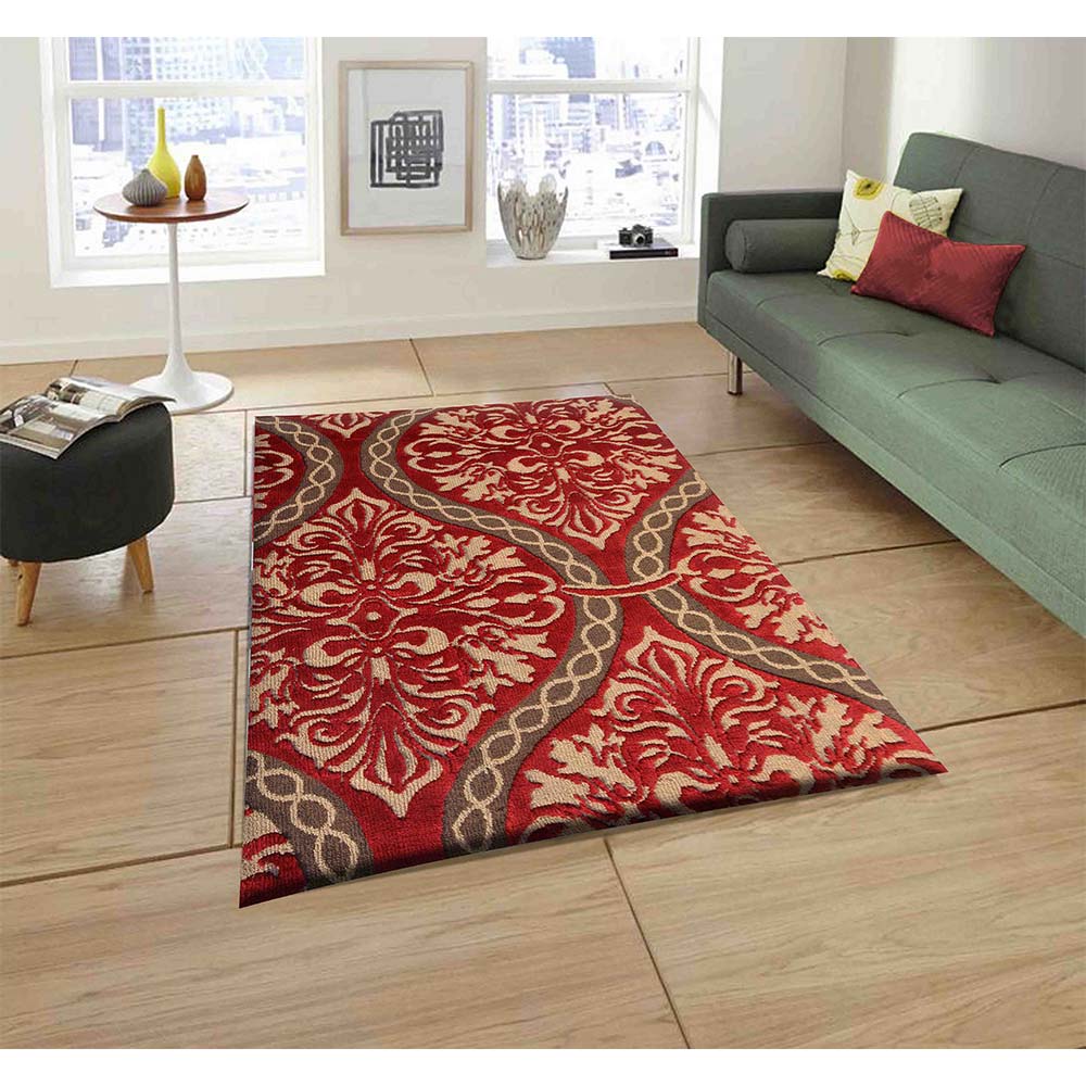 Rugs, (Presto), ICKC291C4X6, Red, Brown and Gold Abstract Polyester Carpet, Rugs - VT-15974-48X72inches