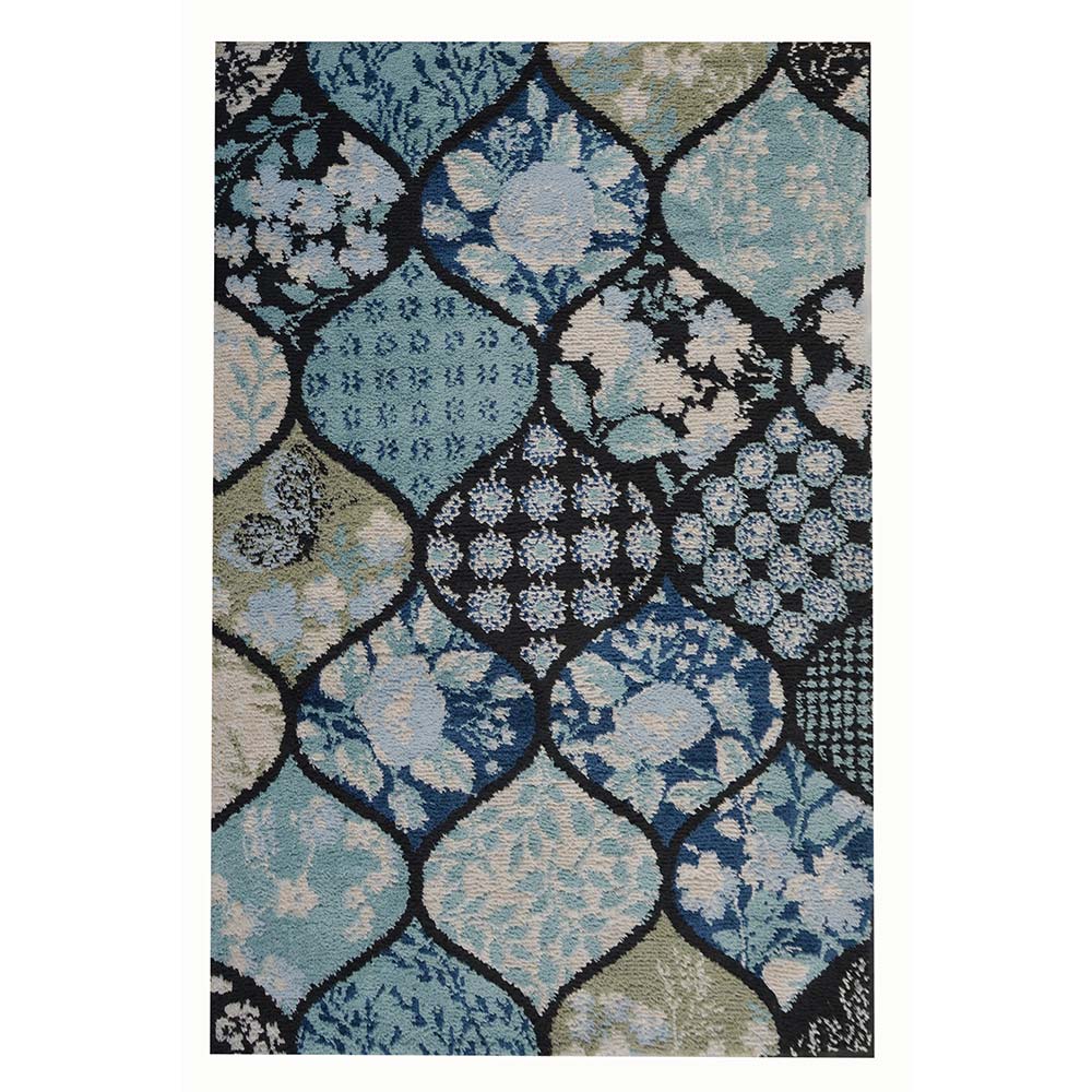 Rugs, (Presto), ICKC29C2X5, Blue and Black colour Abstract Polyester Carpet, Rugs- VT-15976