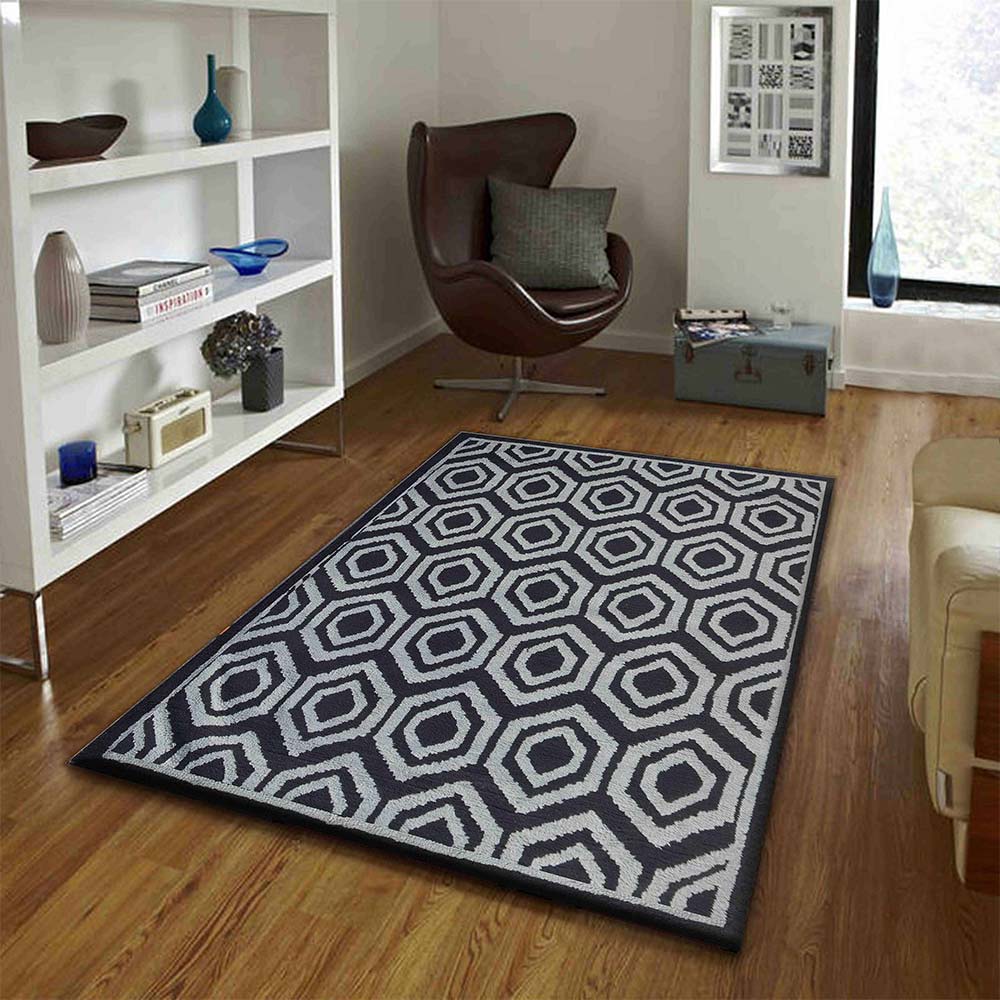 Rugs, (Presto), ICKC305C2X5, Black and Grey Abstract Polyester Carpet, Rugs - VT-15977-22X55inches