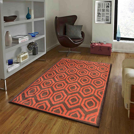 Rugs, (Presto), ICKC306C4X6, Brown and Orange Abstract Polyester Carpet, Rugs - VT-15978-48X72inches