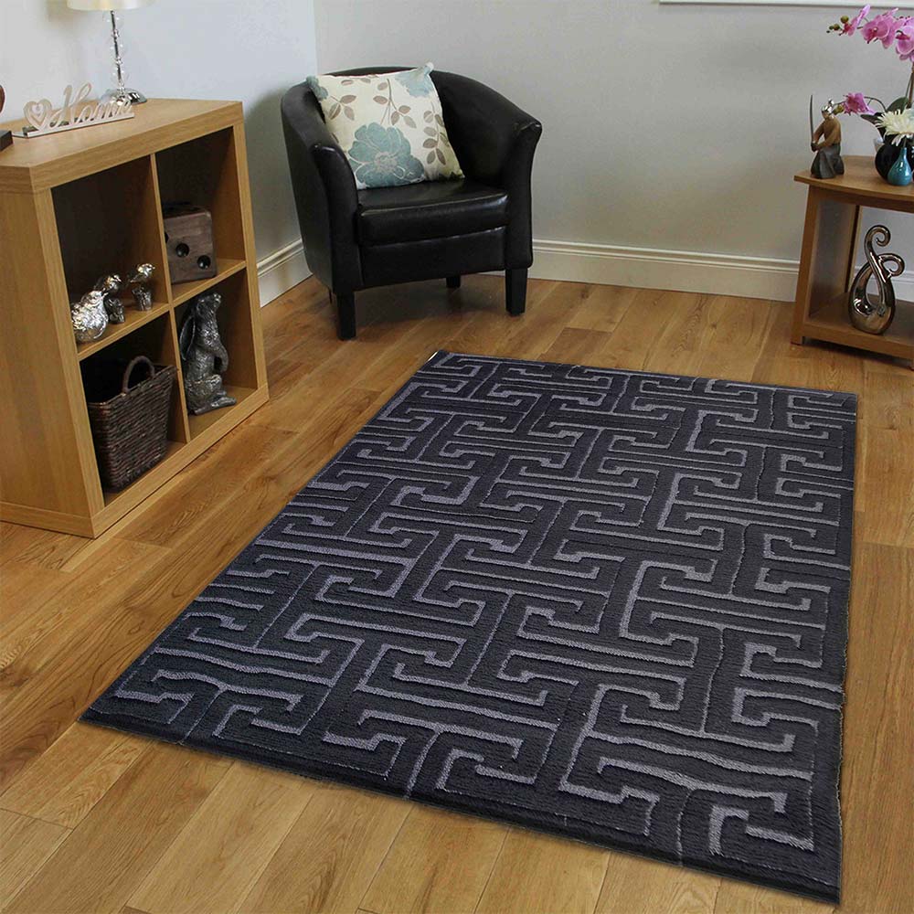 Rugs, (Presto), ICKC305C4X6, Black and Grey Abstract Polyester Carpet, Rugs - VT-15979-48X72inches
