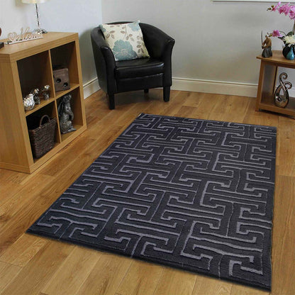 Rugs, (Presto), ICKC305C4X6, Black and Grey Abstract Polyester Carpet, Rugs - VT-15979-48X72inches