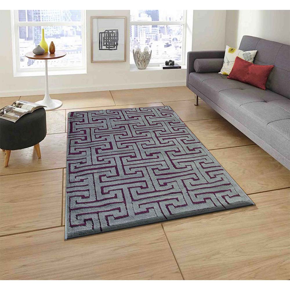 Rugs, (Presto), ICKC317C2X5, Grey and Purple Abstract Polyester Carpet, Rugs -VT-15980