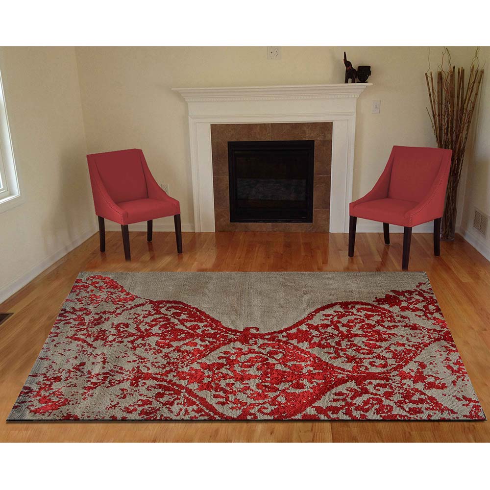 Rugs, (Presto), ICKC31C5X7, Red and Beige Abstract Polyester Carpet, Rugs -VT-15981-60X84inches