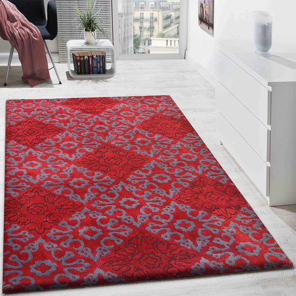 Rugs, (Presto), ICKC321C2X5, Red and Grey Abstract Polyester Carpet, Rugs -VT-15982