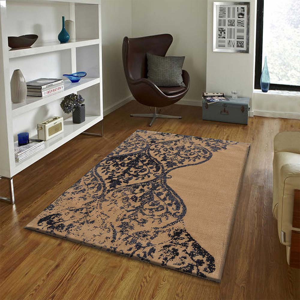 Rugs, (Presto), ICKC32C2X5, Gold colour Abstract Polyester Carpet, Rugs -VT-15986-22X55inches