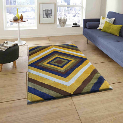 Rugs, (Presto), ICKC338C2X5, Yellow, Blue and Green Abstract Polyester Carpet, Rugs -VT-15987