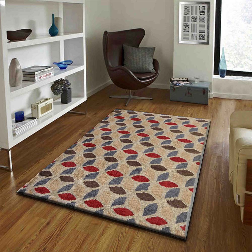 Rugs, (Presto), ICKC341C2X5, Beige, Red and Grey Abstract Polyester Carpet, Rugs -VT-15988-22X55inches