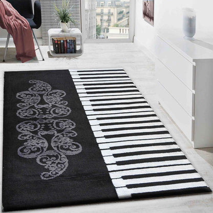 Rugs, (Presto), ICKC355C2X5, Black, White and Grey Abstract Polyester Carpet, Rugs -VT-15989-22X55inches