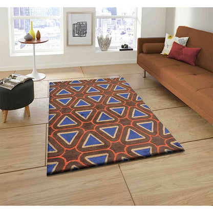 Rugs, (Presto), ICKC376C2X5, Brown, Blue and Orange Abstract Polyester Carpet, Rugs -VT-15992