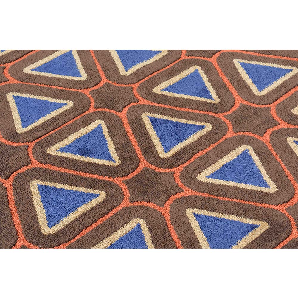 Rugs, (Presto), ICKC376C2X5, Brown, Blue and Orange Abstract Polyester Carpet, Rugs -VT-15992