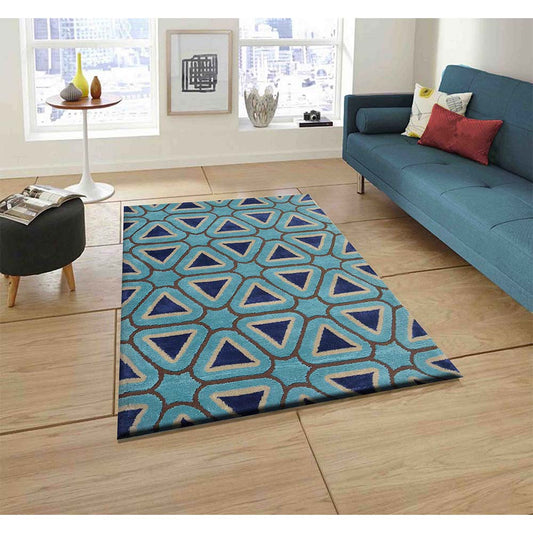 Rugs, (Presto), ICKC379C2X5, Blue, Brown and White Abstract Polyester Carpet, Rugs -VT-15993