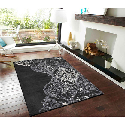 Rugs, (Presto), ICKC37C2X5, Black and Grey Abstract Polyester Carpet, Rugs -VT-15994