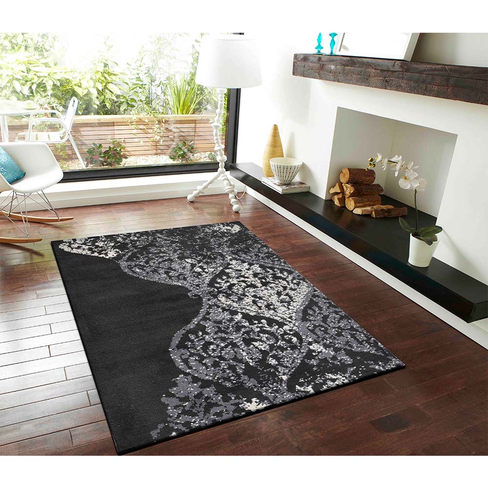 Rugs, (Presto), ICKC37C6X9, Black and Grey Abstract Polyester Carpet, Rugs -VT 15994-72X108inches