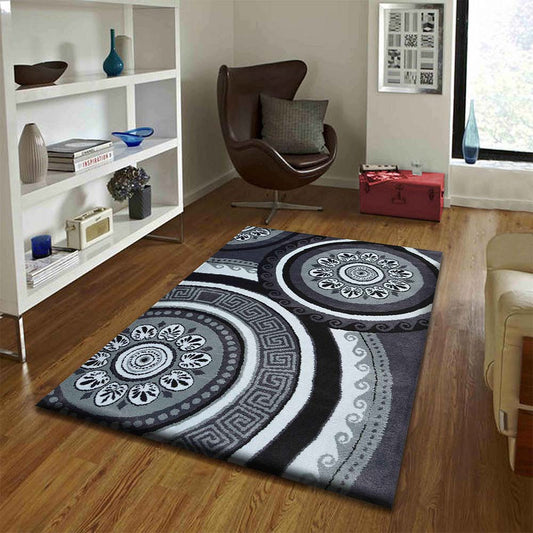 Rugs, (Presto), ICKC405C2X5,  Grey, Black and White Abstract Polyester Carpet, Rugs -VT-15996