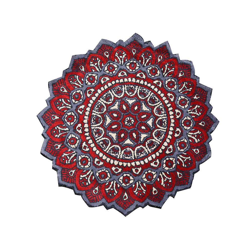 Rugs, (Presto), ICKC411C5X5, Red, Grey and White Round Ethnic Polyester Carpet, Rugs -VT-15997-60X60inches