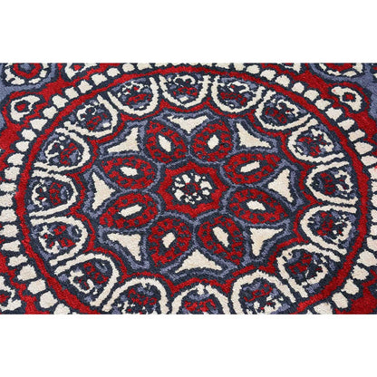 Rugs, (Presto), ICKC411C5X5, Red, Grey and White Round Ethnic Polyester Carpet, Rugs -VT-15997-60X60inches