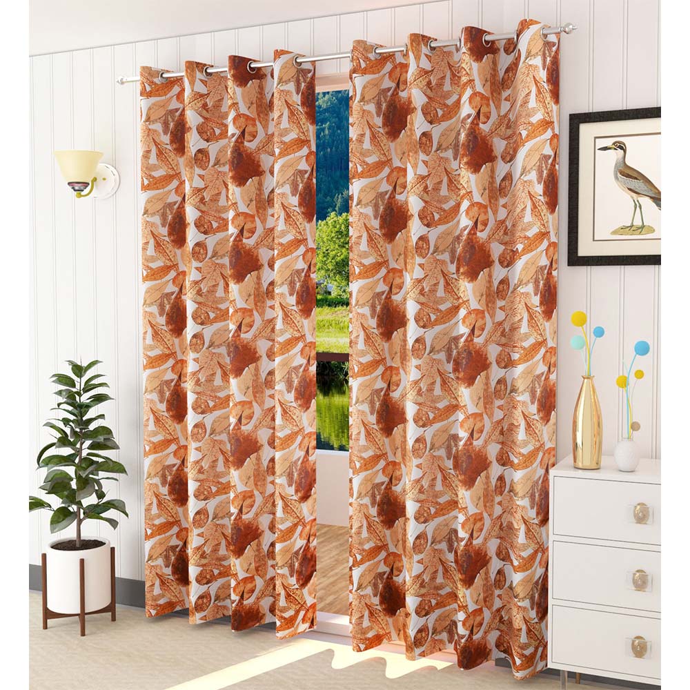 Curtain, (Presto) ICVOL1D8_LD2, Rust and Beige colour solid Long Door curtain Set of 2, Curtain-VT16002-44X108 inches