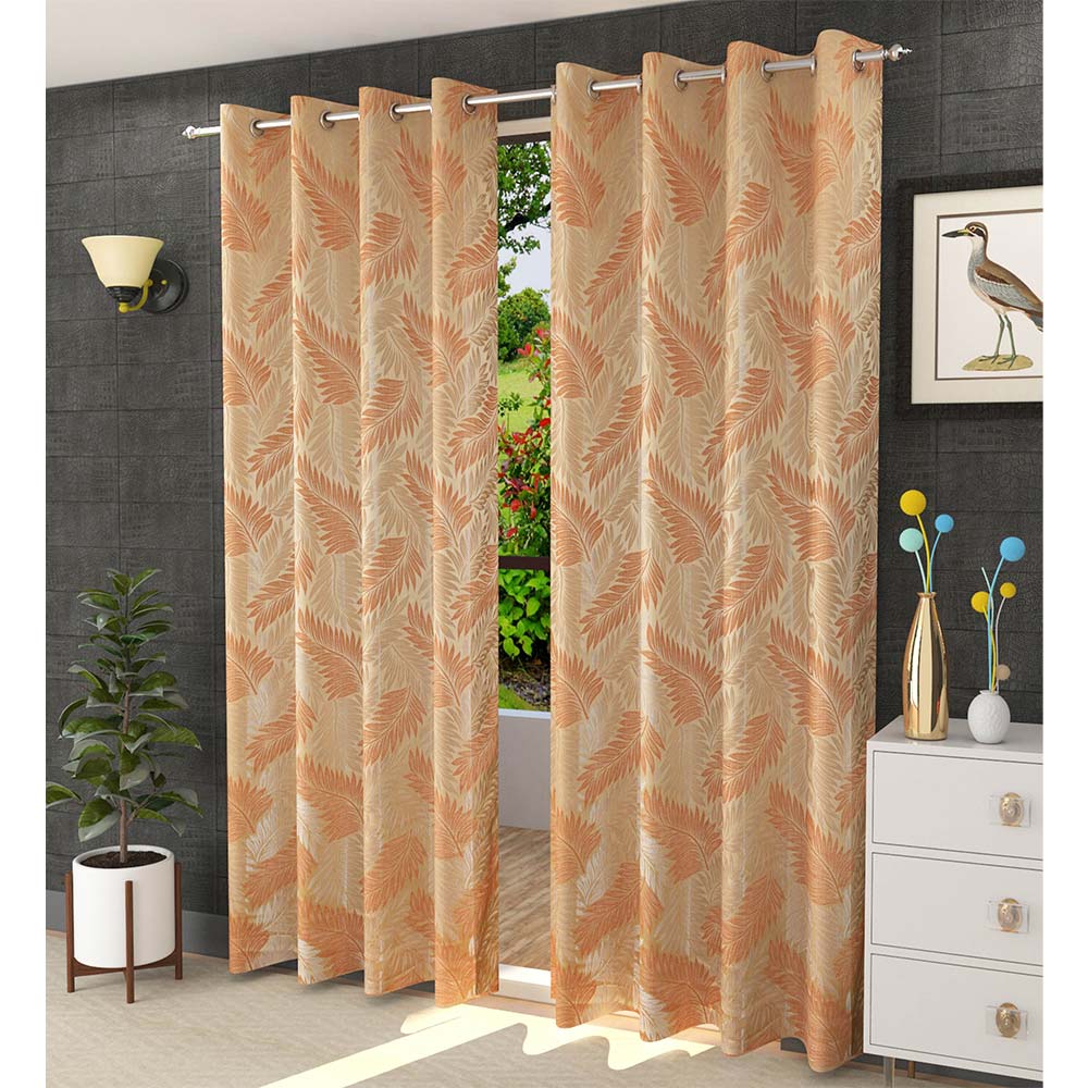 Curtain, (Presto) ICGGJ36_LD2, Orange Color Floral Long Door curtain Set of 2 (44 X 108 inches), Curtain-VT-16009-44X108 inches