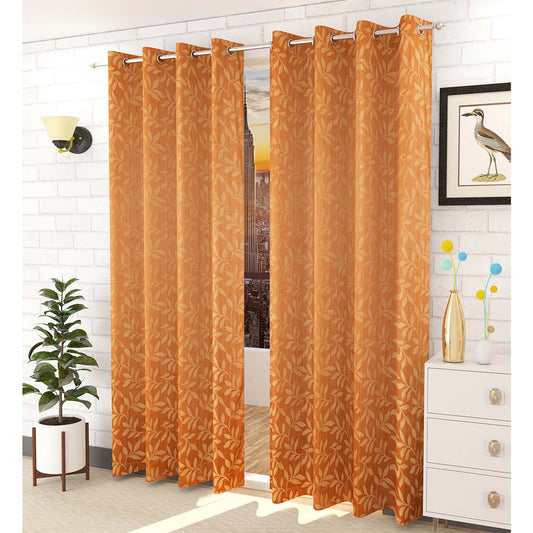 Curtain, (Presto) ICMMC02_LD2, Dark Gold Color Floral Long Door curtain Set of 2(44 X 108 inches), Curtain-VT-16010-44X108 inches