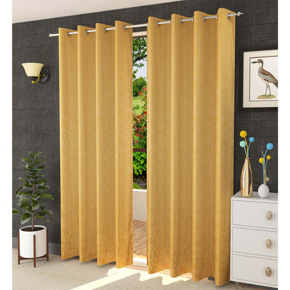 Curtain, (Presto) ICMMC05_LD2, Light Gold Color Floral Long Door curtain Set of 2 (44 X 108 inches), Curtain-VT-16011-44X108 inches