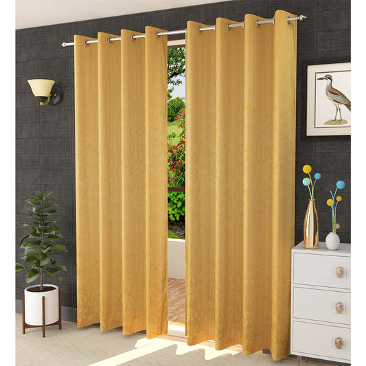 Curtain, (Presto) ICMMC05_LD2, Light Gold Color Floral Long Door curtain Set of 2 (44 X 108 inches), Curtain-VT-16011-44X108 inches