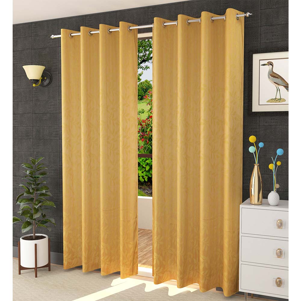 Curtain, (Presto) ICMMC05_D2, Light Gold Color Floral Door curtain Set of 2 (44 X 84 inches), Curtain-VT16011-44X84 inches