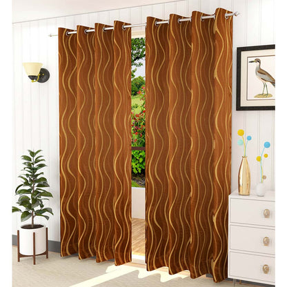 Curtain, (Presto) ICMMC13_LD2, Brown Color Geometrical Long Door curtain Set of 2 (44 X 108 inches), Curtain-VT-16012-44X108 inches