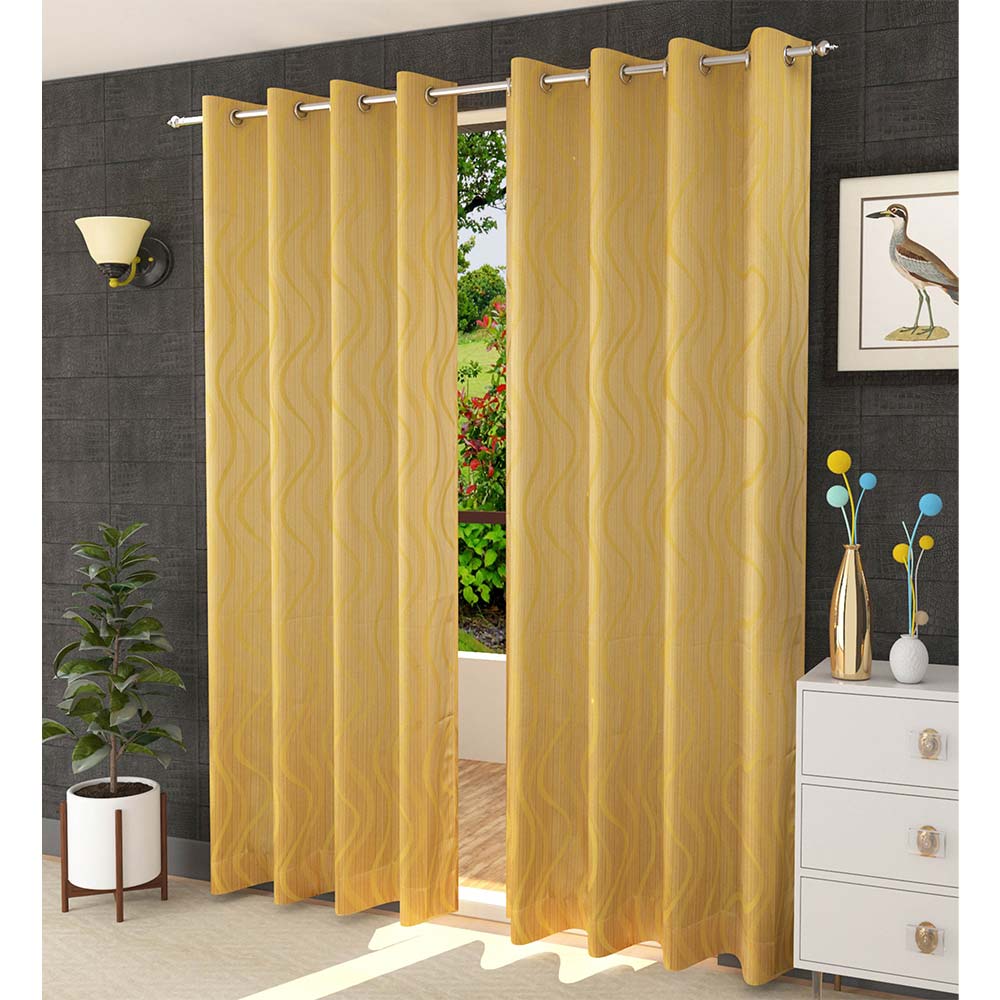 Curtain, (Presto) ICMMC15_LD2, Light Gold Color Geometrical Long Door curtain Set of 2 (44 X 108 inches), Curtain-VT-16014-44X108 inches