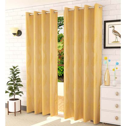 Curtain, (Presto) ICMMC25_LD2, Light Gold Color Floral Long Door curtain Set of 2 (44 X 108 inches), Curtain-VT-16016-44X108 inches