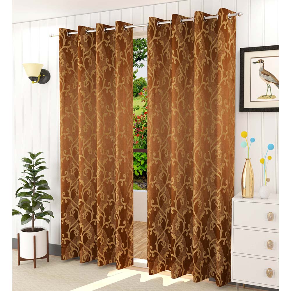 Curtain, (Presto) ICMMC33_LD2, Brown Color Abstract Long Door curtain Set of 2 (44 X 108 inches), Curtain-VT-16018-44X108 inches