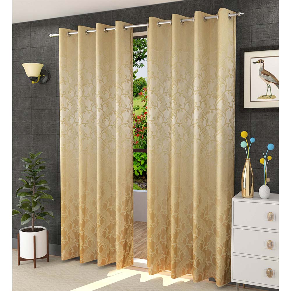 Curtain, (Presto) ICMMC35_LD2, Light Gold Color Abstract Long Door curtain Set of 2 (44 X 108 inches), Curtain-VT-16019-44X108 inches