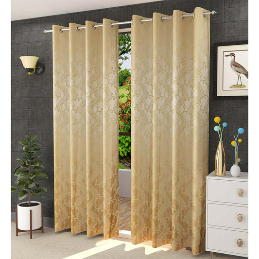 Curtain, (Presto) ICMMC35_D2, Light Gold Color Abstract Door curtain Set of 2 (44 X 84 inches), Curtain-VT16019-44X84 inches