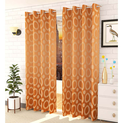 Curtain, (Presto) ICMMC42_LD2, Dark Gold Color Geometrical Long Door curtain Set of 2 (44 X 108 inches), Curtain-VT-16020-44X108 inches