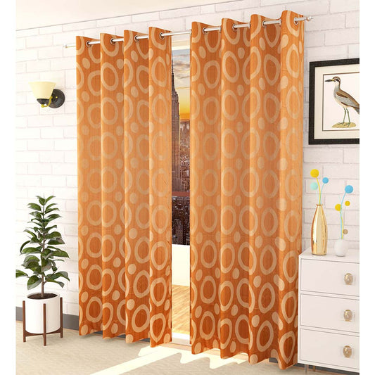 Curtain, (Presto) ICMMC42_D2, Dark Gold Color Geometrical Door curtain Set of 2 (44 X 84 inches), Curtain-VT16020-44X84 inches