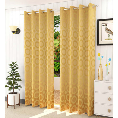 Curtain, (Presto) ICMMC44_LD2, Light Gold Color Geometrical Long Door curtain Set of 2 (44 X 108 inches), Curtain-VT-16022-44X108 inches