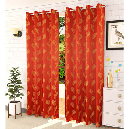 Curtain, (Presto) ICMMC51_LD2, Presto Red Color Abstract Long Door curtain Set of 2 (44 X 108 inches), Curtain-VT-16023-44X108 inches