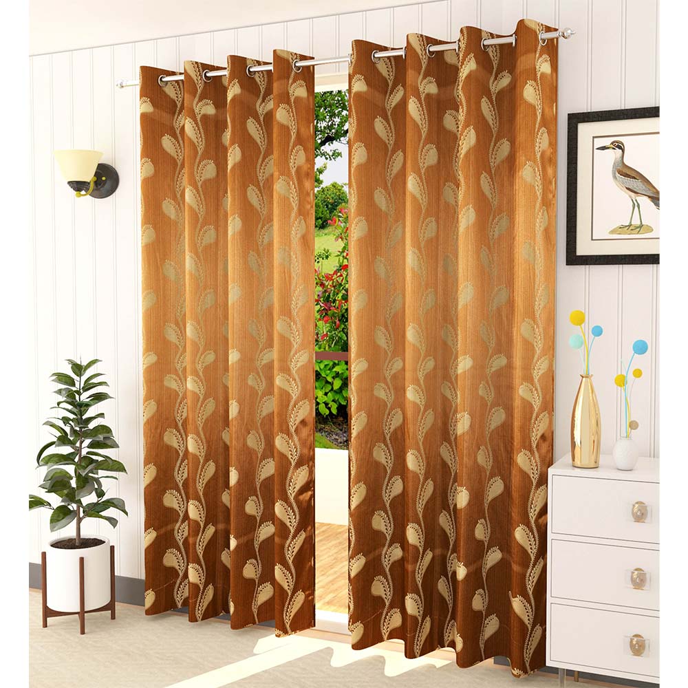 Curtain, (Presto) ICMMC53_LD2, Brown Color Abstract Long Door curtain Set of 2 (44 X 108 inches), Curtain-VT-16025-44X108 inches