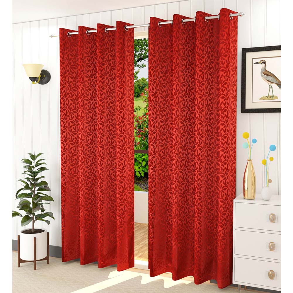 Curtain, (Presto) ICMML1721_LD2, Red Color Floral Long Door curtain Set of 2 (44 X 108 inches), Curtain-VT-16026-44X108 inches