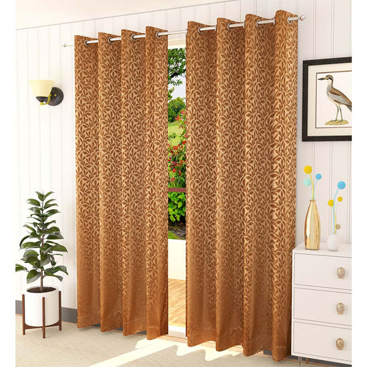 Curtain, (Presto) ICMML1723_LD2, Brown Color Floral Long Door curtain Set of 2 (44 X 108 inches), Curtain-VT-16027-44X108 inches