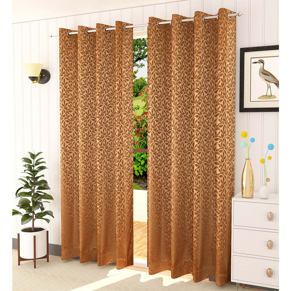 Curtain, (Presto) ICMML1723_D2, Brown Color Floral Door curtain Set of 2 (44 X 84 inches), Curtain-VT16027