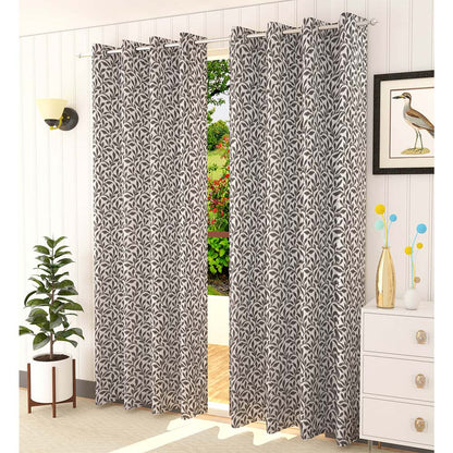 Curtain, (Presto) ICMML1725_LD2, Grey Color Floral Long Door curtain Set of 2, Curtain-VT16029-44X108 inches