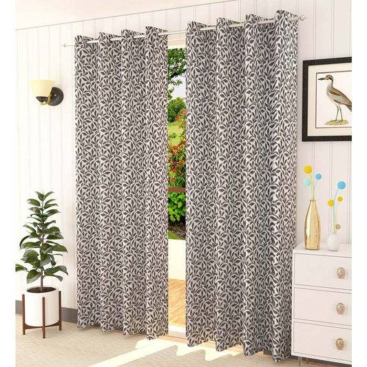 Curtain, (Presto) ICMML1725_LD2, Grey Color Floral Long Door curtain Set of 2, Curtain-VT16029-44X108 inches