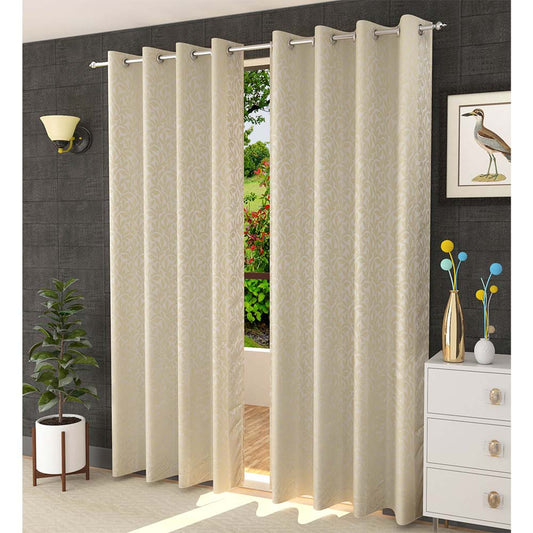 Curtain, (Presto) ICMML1726_LD2, Cream Color Floral Long Door curtain Set of 2, Curtain-VT16030-44X108 inches