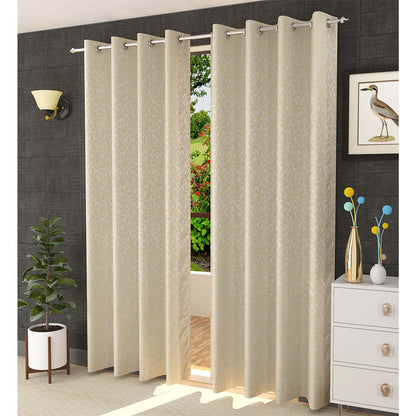 Curtain, (Presto) ICMML1726_W2, Cream Color Floral Window curtain Set of 2, Curtain-VT16030-44X60 inches