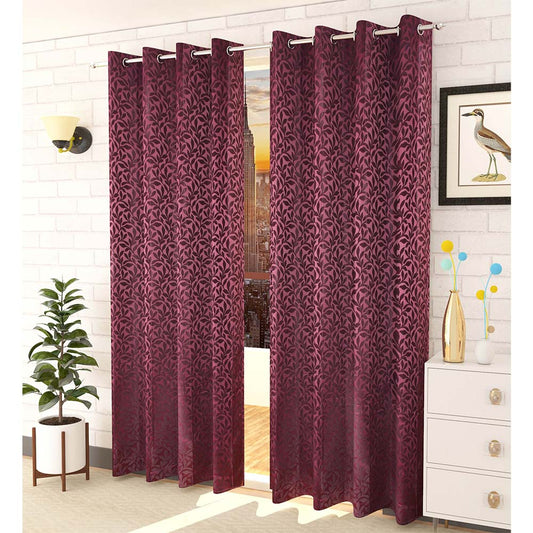 Curtain, (Presto) ICMML1727_LD2, Purple Color Floral Long Door curtain Set of 2, Curtain-VT16031-44X108 inches