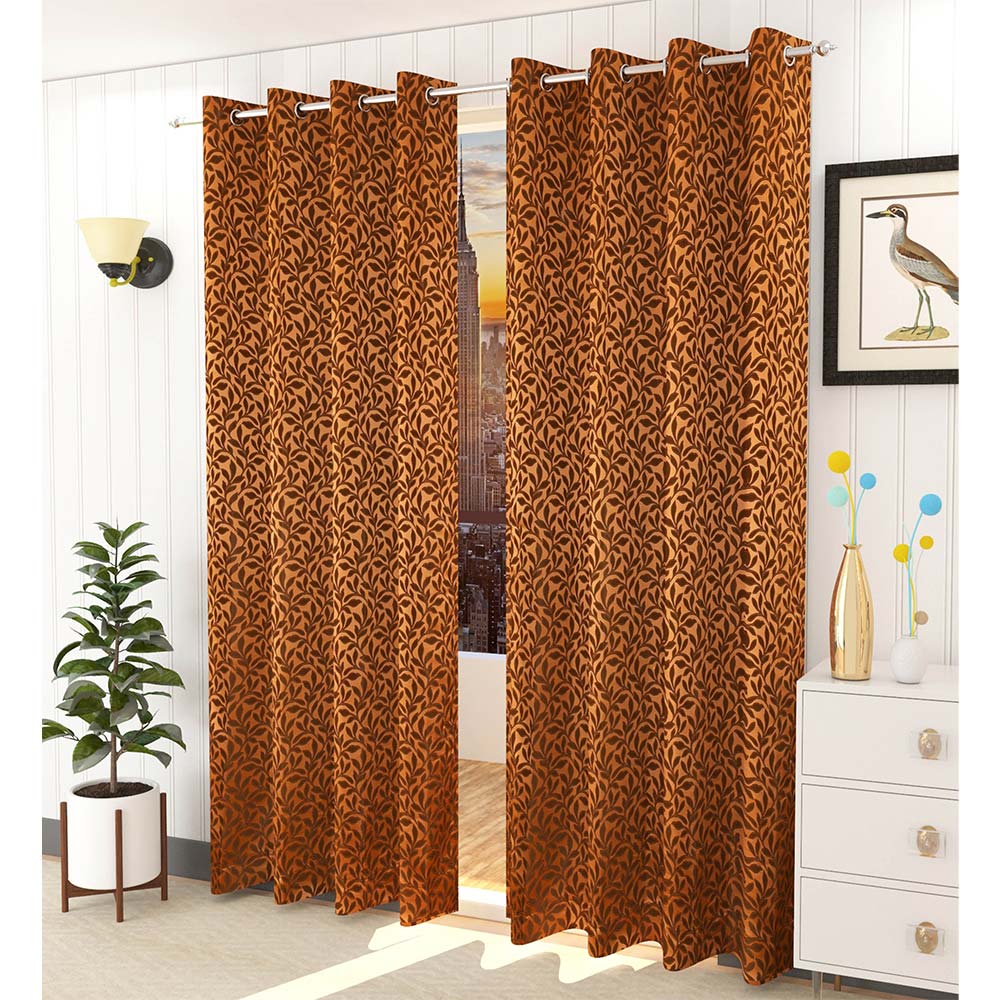 Curtain, (Presto) ICMML1728_LD2, Brown Color Floral Long Door curtain Set of 2, Curtain-VT16032-44X108 inches