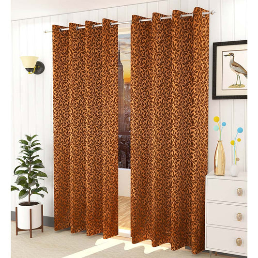 Curtain, (Presto) ICMML1728_D2, Brown Color Floral Door curtain Set of 2, Curtain-VT16032-44X84 inches